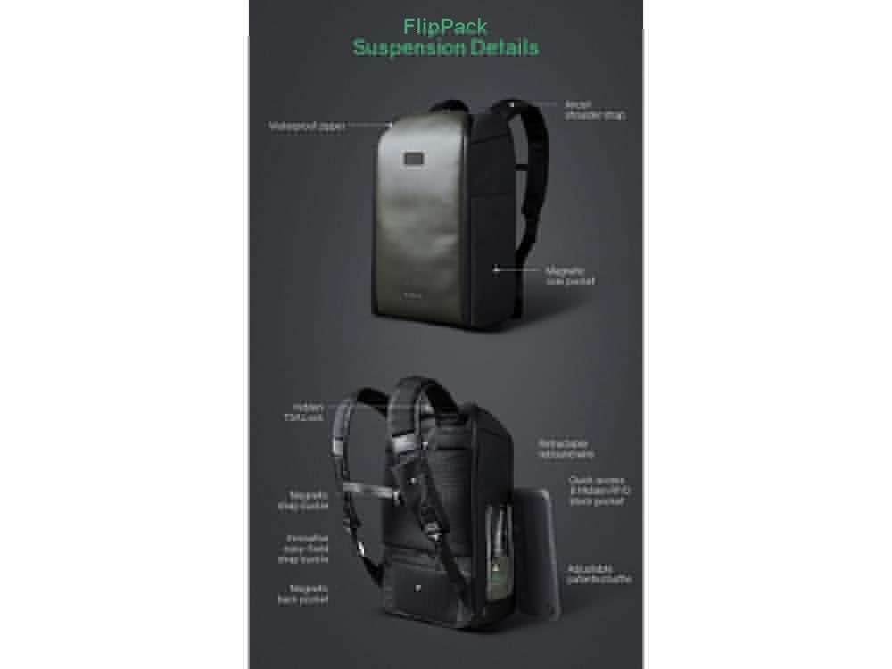 Водостойкий антикражный рюкзак FlipPack для ноутбука 15.6